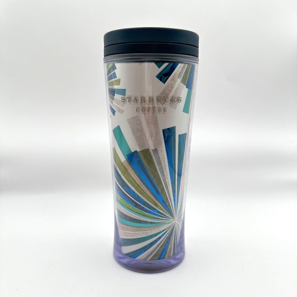 Starbucks Coffee Travel Mug 2010 Blue Green Burst Fireworks 16oz Insulated Cup